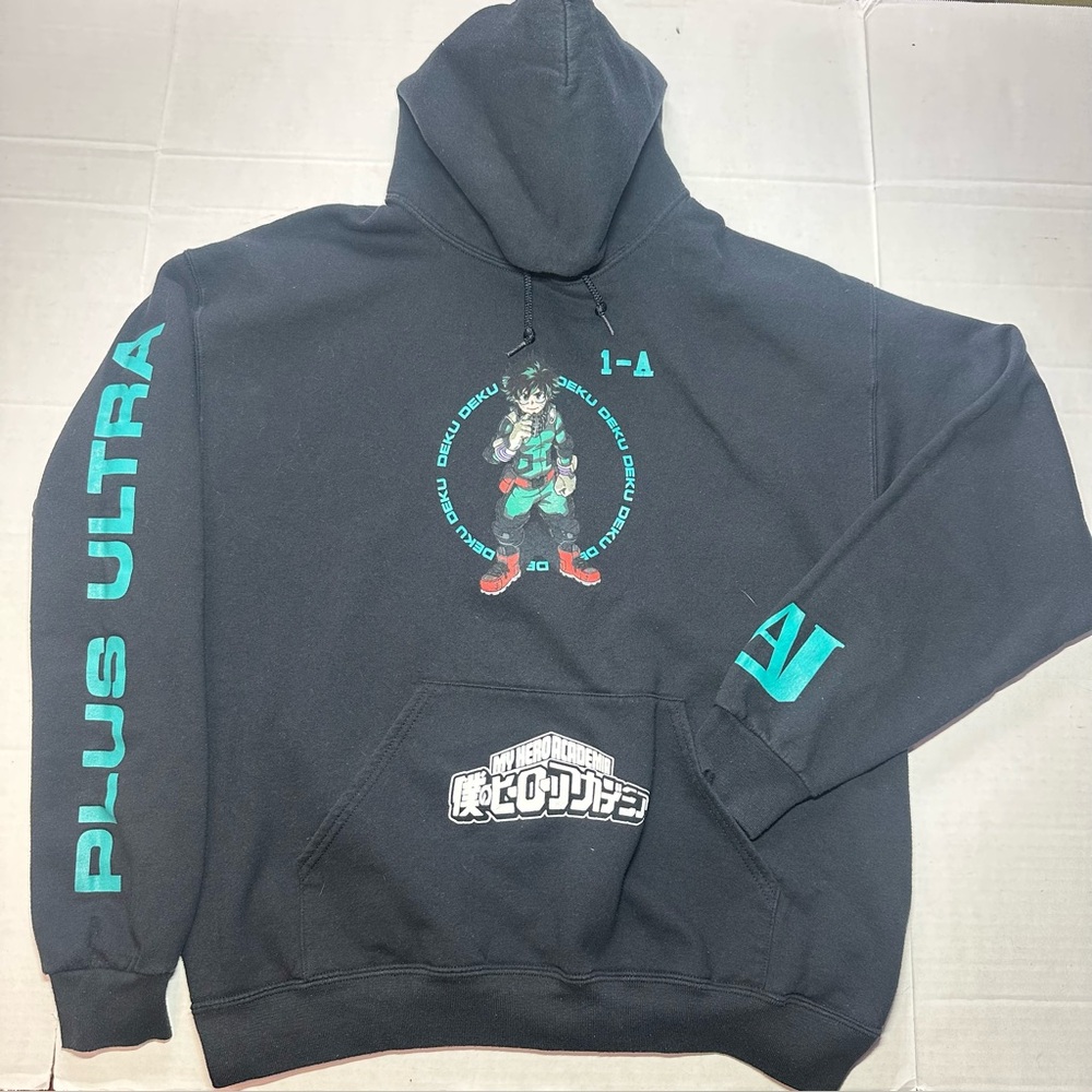 Funimation Black My Hero Academia Deku Graphic Front Long Sleeve Hoodie Size L